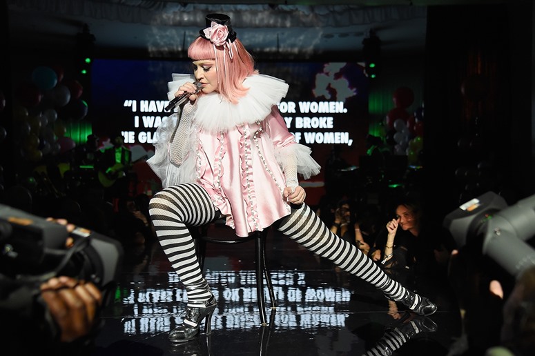 MIAMI BEACH, FL - DECEMBER 03: Madonna on stage during her Evening of Music, Art, Mischief and Performance to Benefit Raising Malawi at Faena Forum on December 3, 2016 in Miami Beach, Florida. (Photo by Kevin Mazur/Getty Images for Bulgari)