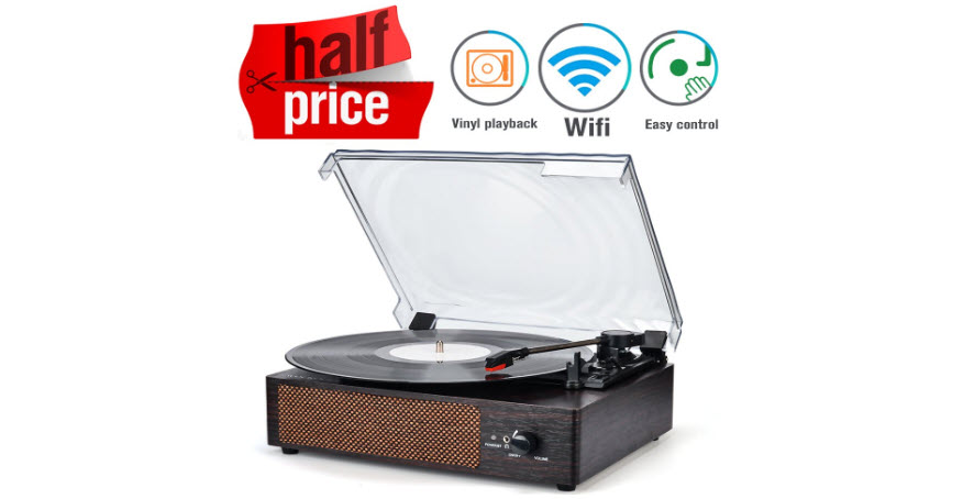 Record Player Portable Wireless LP Belt-Drive 3-Speed Turntable