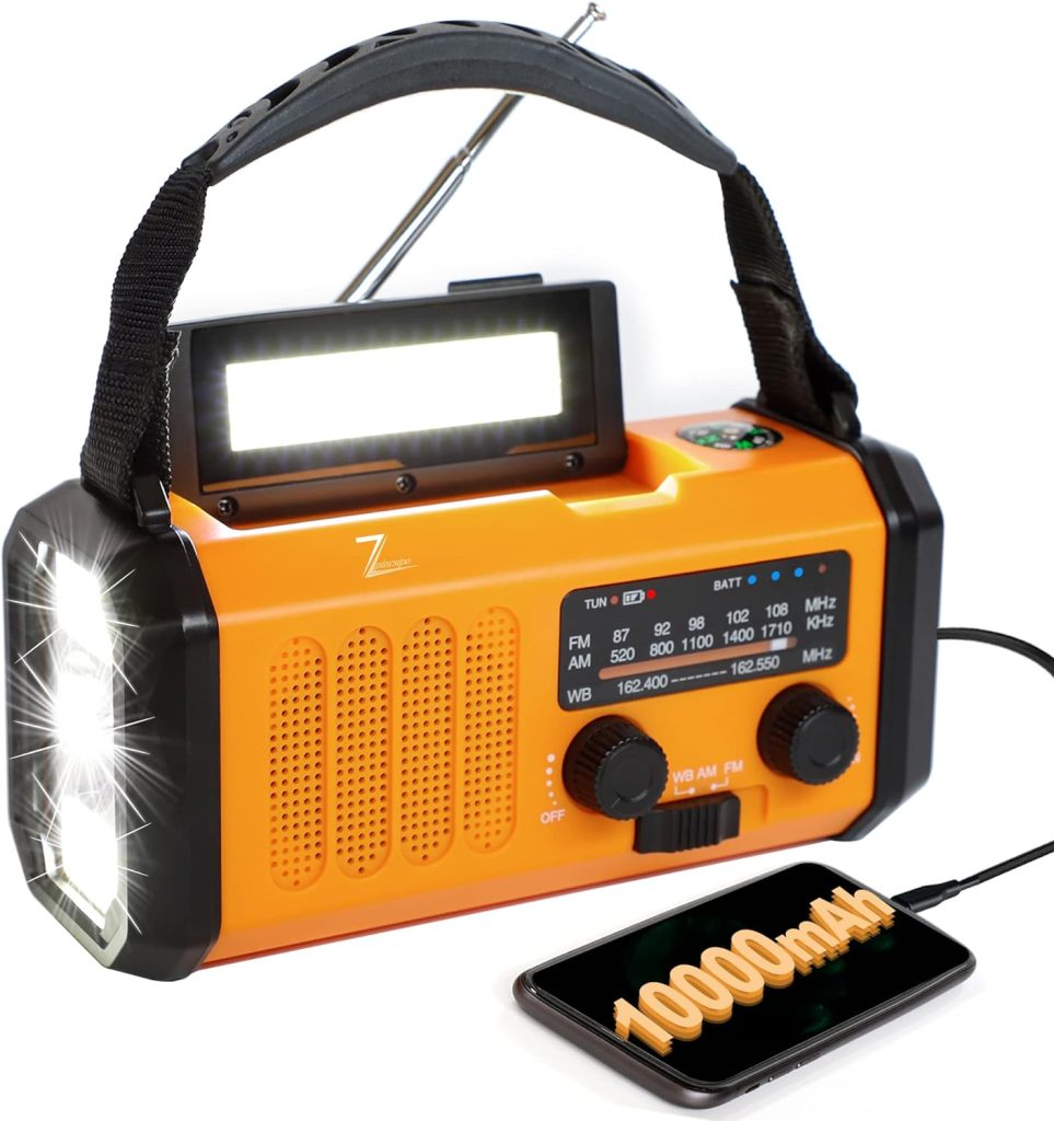 10000mAh Emergency Weather Radio, 4 Way Powered AM/FM/NOAA Portable Solar Crank Radio, Dynamo Phone Charger, 700LM LED Flashlight  Reading Lamp,SOS,Type-C,Compass for Hurricane Storm Camping Survival