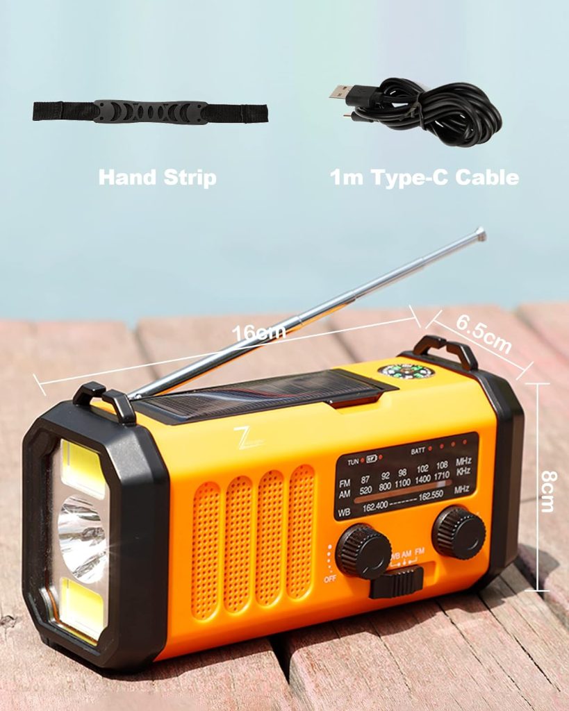 10000mAh Emergency Weather Radio, 4 Way Powered AM/FM/NOAA Portable Solar Crank Radio, Dynamo Phone Charger, 700LM LED Flashlight  Reading Lamp,SOS,Type-C,Compass for Hurricane Storm Camping Survival