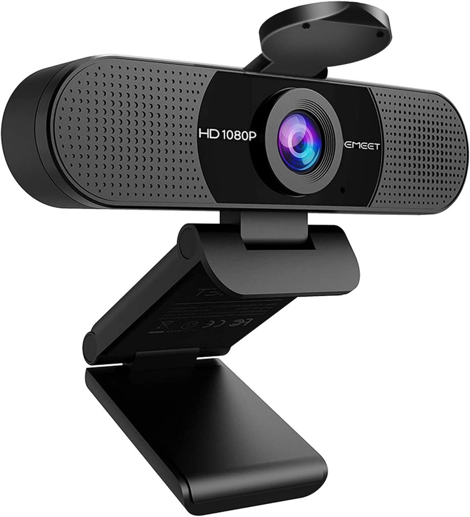 1080P Webcam with Microphone, eMeet C960 Web Camera, 2 Mics Streaming Webcam with Privacy Cover, 90°View Computer Camera, PlugPlay USB Webcam for Calls/Conference, Zoom/Skype/YouTube, Laptop/Desktop