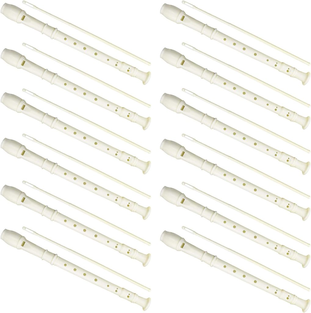 12 Pack 8 Hole Soprano Recorders Descant Flute With Cleaning Rod German Style for Beginner Graduation or Back to School Gift (white)