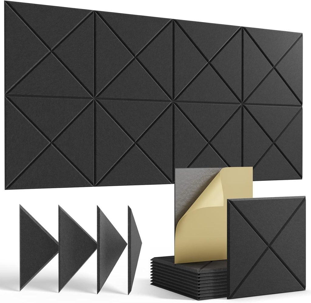 12 pack Acoustic Panels Self-Adhesive, 12X 12X 0.4Sound Proof Foam Panels,Soundproof Wall Panels High Density, Sound Panels for Wall Decoration and Acoustic Treatment-Carbon Black