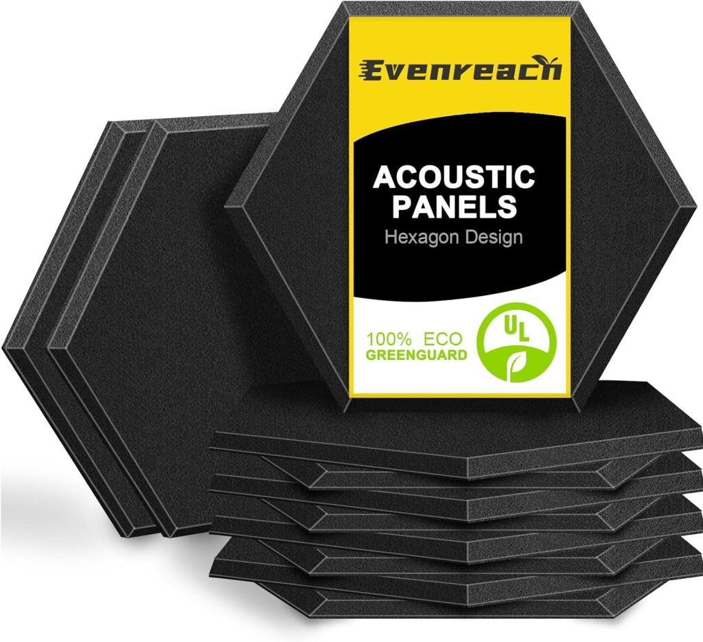 12 Pack Hexagon Acoustic Panels 12X10X 0.4 Soundproof Wall Panels Wall Decoration Sound Absorbing Panel High-Density Sound Deadening Panels Acoustic Treatment Panel For Home Studio,Black