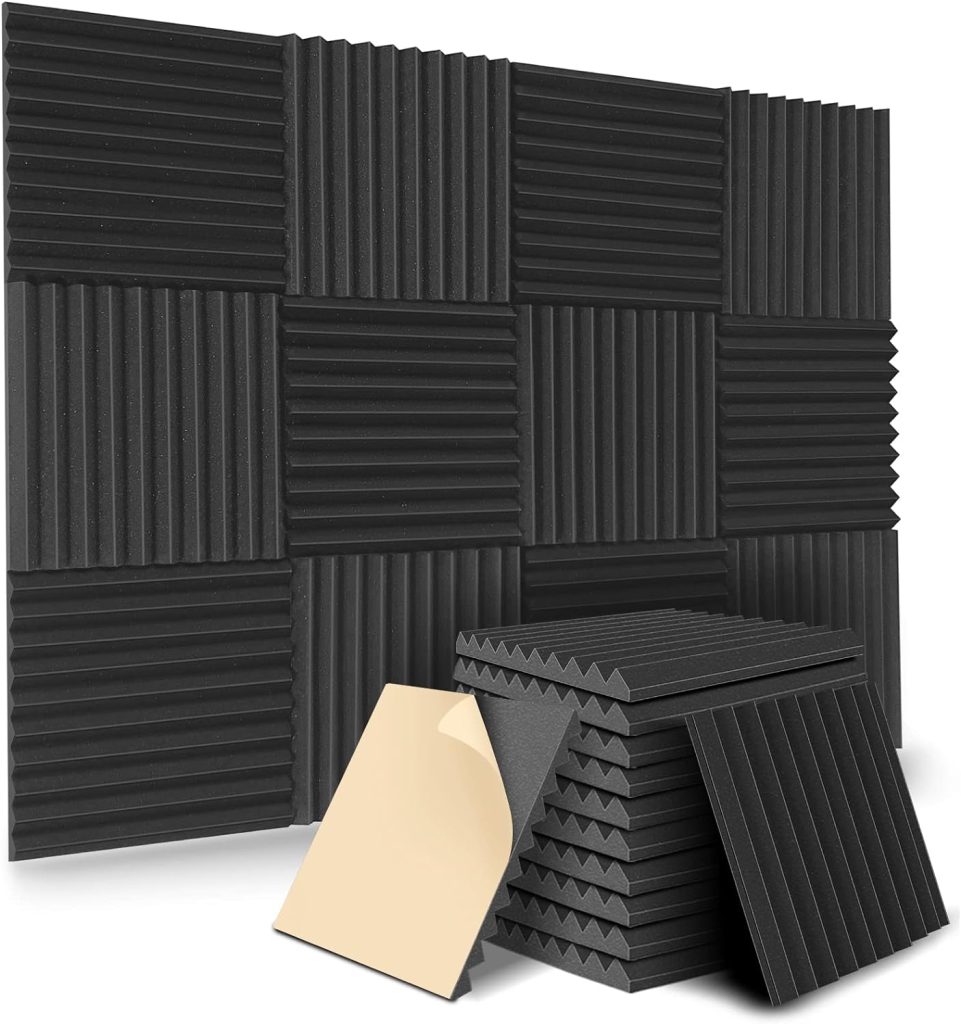 12 Pack Self-Adhesive Acoustic Panels, 12X 12X1 Sound Proof Foam Panels, High Density Soundproof Wall Panels for Home Studio, Acoustic Foam Wedges Absorbing Noise (Black)