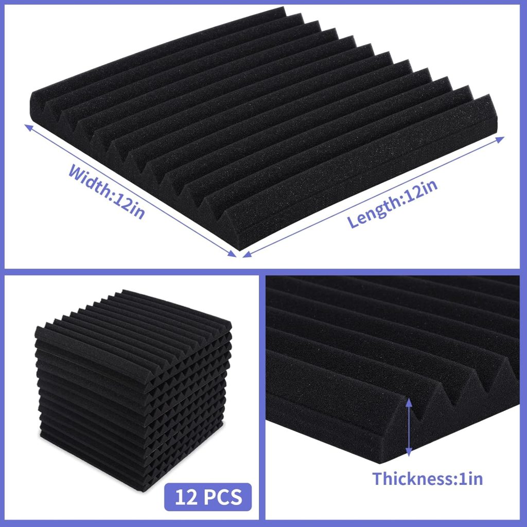 12 Pack Sound Proof Foam Panels Studio Acoustic Foam Panels,1 X 12 X 12Soundproof Wall Panels With Self-Adhesive,Fire-Proofed Soundproofing Wedges,Acoustic Treatment Foam for Home -Black