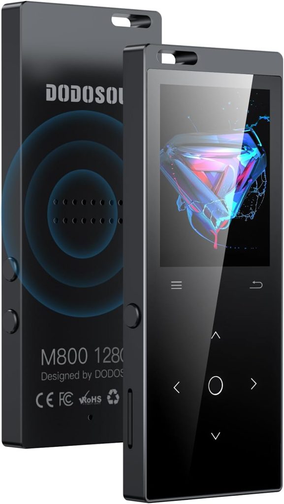 128GB MP3 Player, DODOSOUL Music Player with Bluetooth 5.2, Shuffle, Single Loop, FM Radio, Built-in HD Speaker, Voice Recorder, Mini Design, HiFi Sound, Ideal for Sport, Earphones Included