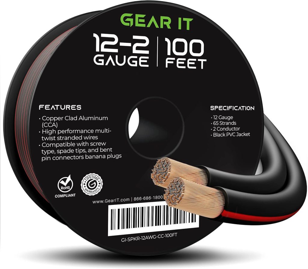 12AWG Speaker Wire, GearIT Pro Series 12 AWG Gauge Speaker Wire Cable (100 Feet / 30.48 Meters) Great Use for Home Theater Speakers and Car Speakers Black