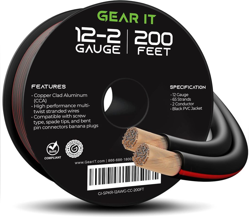 12AWG Speaker Wire, GearIT Pro Series 12 Gauge Speaker Wire Cable (200 Feet / 60.96 Meters) Great Use for Home Theater Speakers and Car Speakers, Black