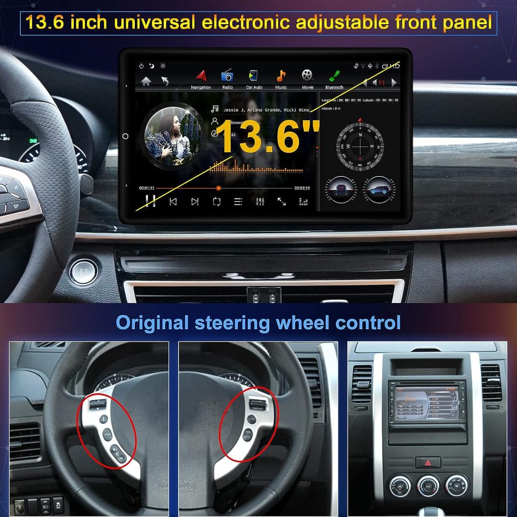 13.6 inch Tesla Style Android Car Stereo with Wireless Carplay,Tesla Radio Universal,1 Din Electric Automatic Rotation Touch Screen Bluetooth for Toyota Ford Honda Nissan Jeep (Android 9.0 4G+64)