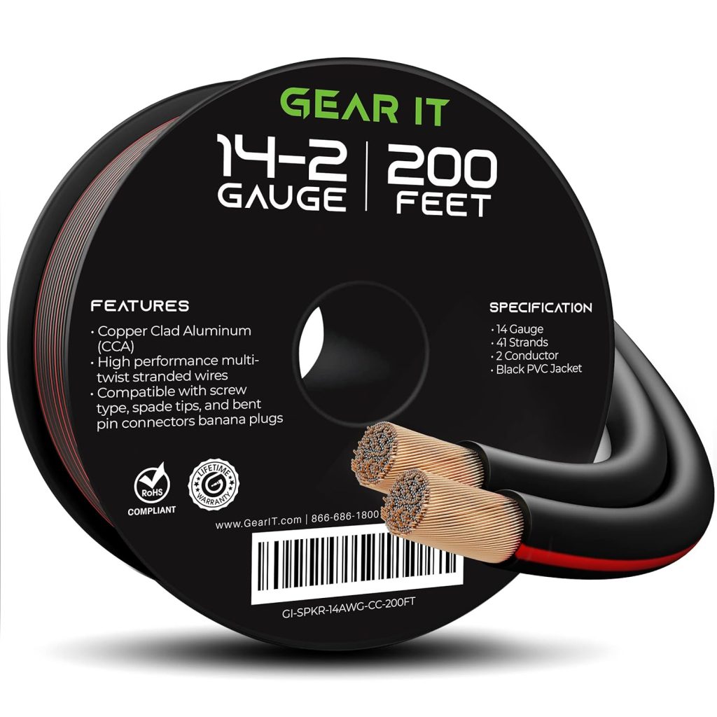 14AWG Speaker Wire, GearIT Pro Series 14 AWG Gauge Speaker Wire Cable (100 Feet / 30.48 Meters) Great Use for Home Theater Speakers and Car Speakers Black