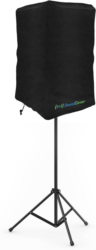 15 Inch PA/DJ Lightweight Powered Speaker Cover Bag in Black for Stand Mounted Speakers - Over the top fit, Water Resistant (not Waterproof), 50 UV Protection - Check Dimensions Before Ordering!