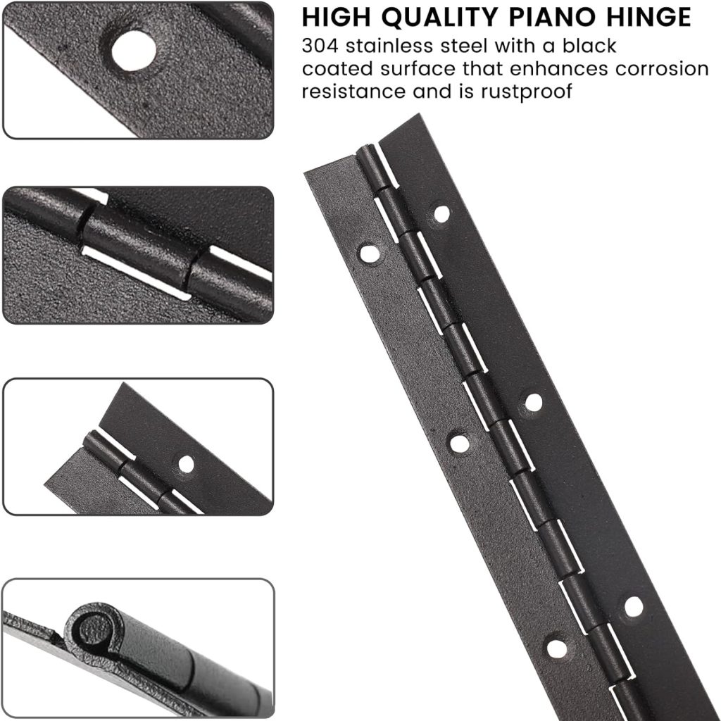 16-Inch Black Continuous  Piano Hinges - 4 Pack Heavy Duty Stainless Steel Butt Hinges with Hole - 0.05 Thickness, 2 Open Width - Ideal for Folding Cabinet Doors - Includes 64pcs Screws