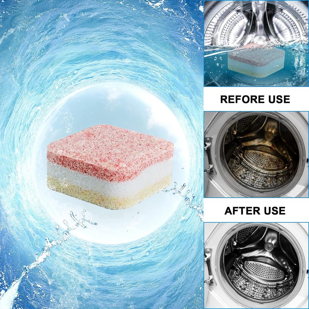 16 Pcs Solid Washing Machine Cleaner, Triple Decontamination Effervescent Cleaning, Bath, Washer Cleaning Tablets, Deodorizes and Protects Against Buildup for Clean Inside Drum, Laundry Tub Seal