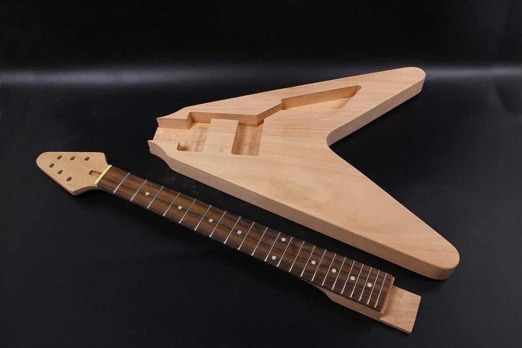1set guitar Kit 22 Guitar Neck Guitar Body Mahogany Rosewood Fretboard dot inlay V style DIY guitar project