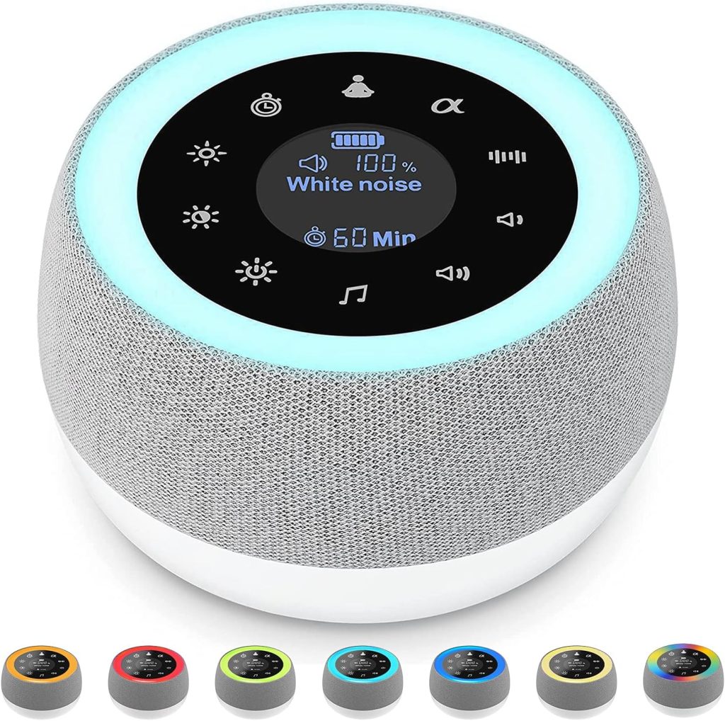 [2 in 1] White Noise Machine, Sleep Sound Machine with 7 Colors Night Light, 32 Soothing Sounds, Built-in Battery  Headphone Jack, Portable Sound Machine for Sleeping Baby, Adult and Sound Therapy