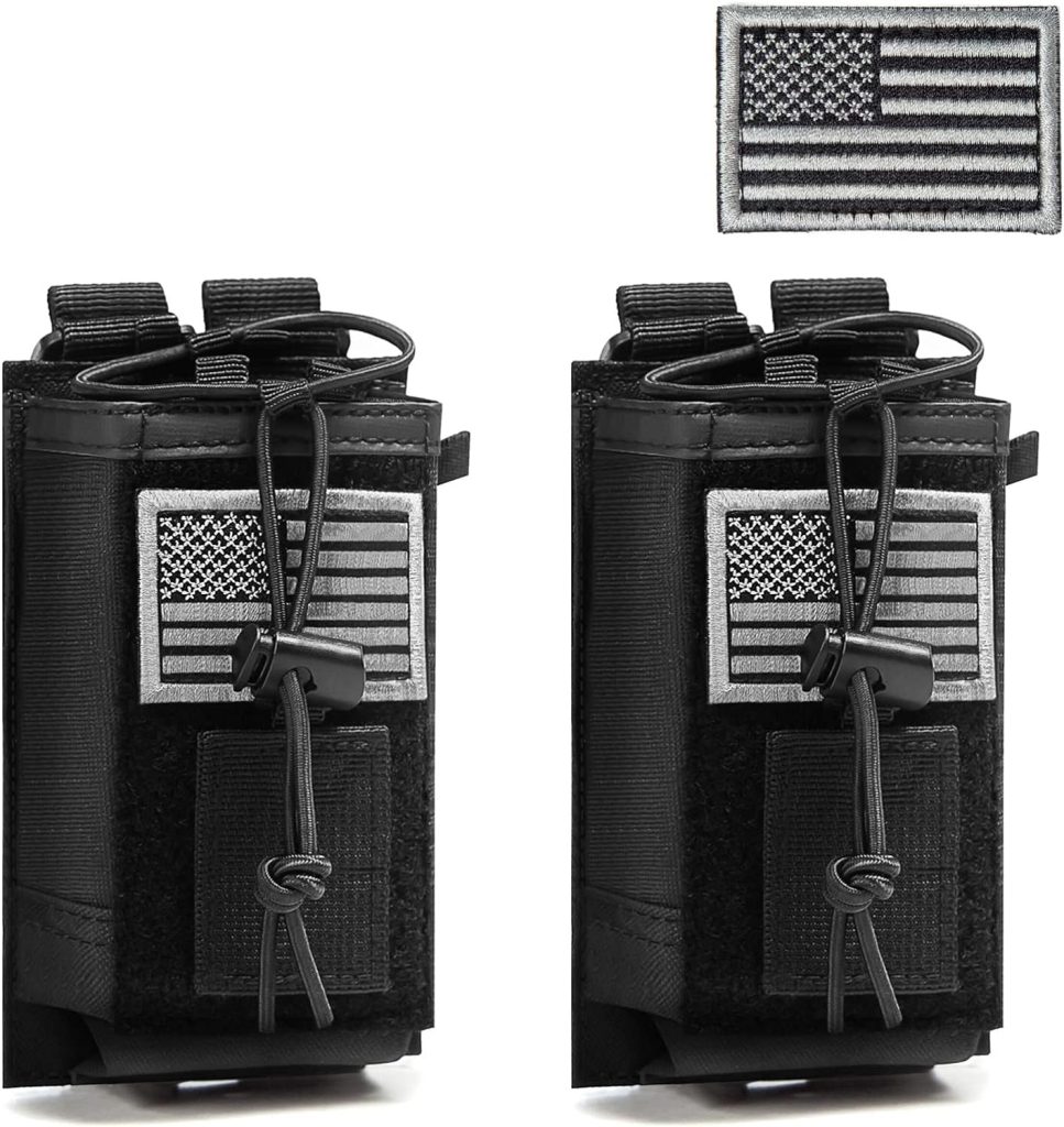 2 Pack Tactical Radio Holder Radio Case Molle Radio Holster Military Heavy Duty Radios Pouch Bag for Two Ways Walkie Talkies Adjustable Storage with 3 Pack Patch
