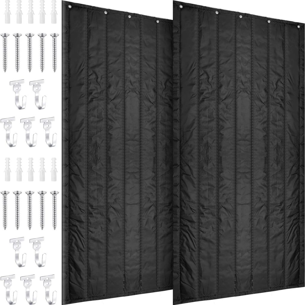 2 Pcs Large Soundproof Blanket Sound Dampening Soundproof Blanket Cotton Felt Oxford Cloth Sound Absorption Sheet for Door Acoustic Noise Blocking Blanket Studio Sound Absorption,Black (48 x 48 Inch)