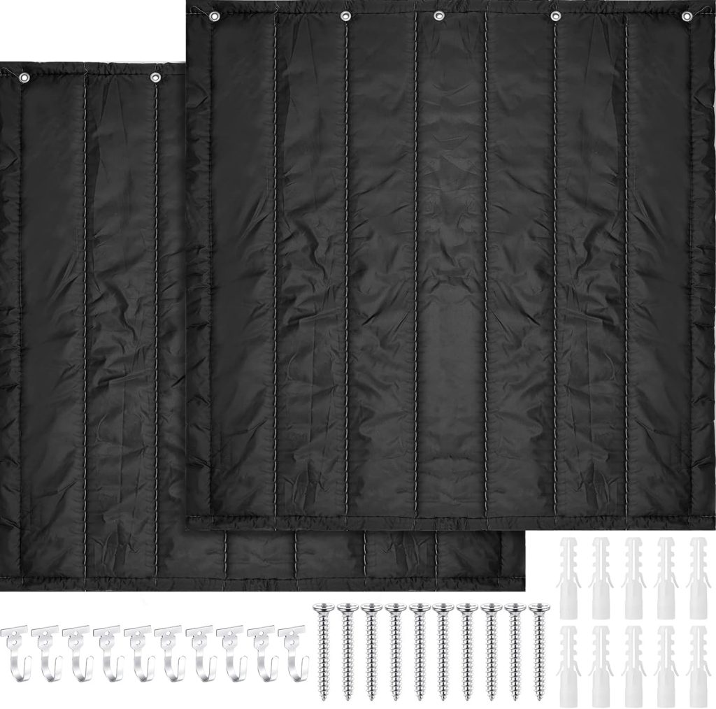 2 Pcs Large Soundproof Blanket Sound Dampening Soundproof Blanket Cotton Felt Oxford Cloth Sound Absorption Sheet for Door Acoustic Noise Blocking Blanket Studio Sound Absorption,Black (48 x 48 Inch)