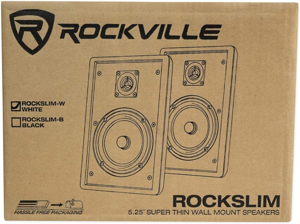 2 Rockville RockSlim White Home Theater 5.25 240w Easy Wall Mount Slim Speakers