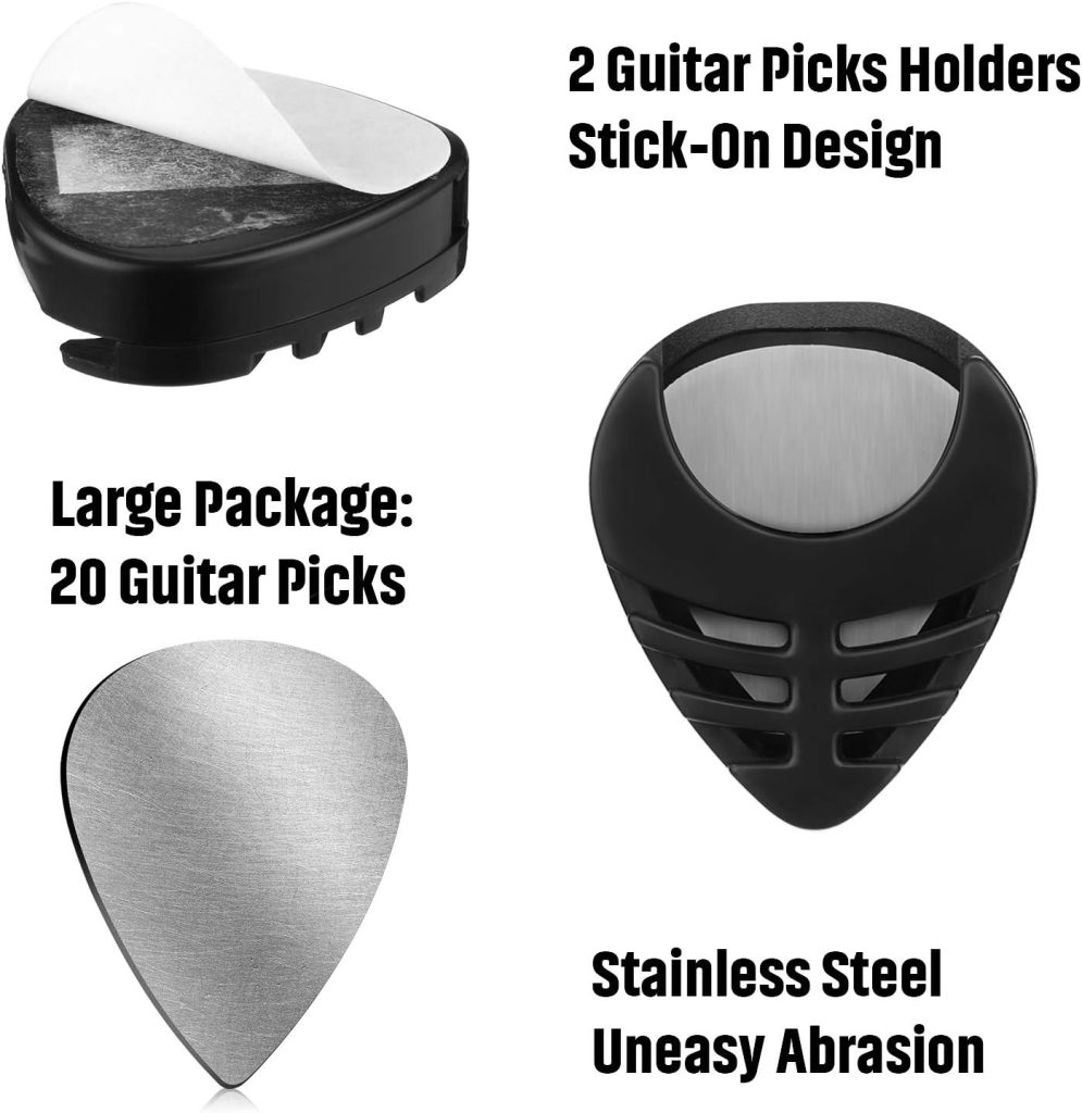 20 Pieces Metal Guitar Picks Plectrums Stainless Steel Picks Guitar Pick Holder Black With Picks Storage Case for Electric Guitar Bass Ukulele