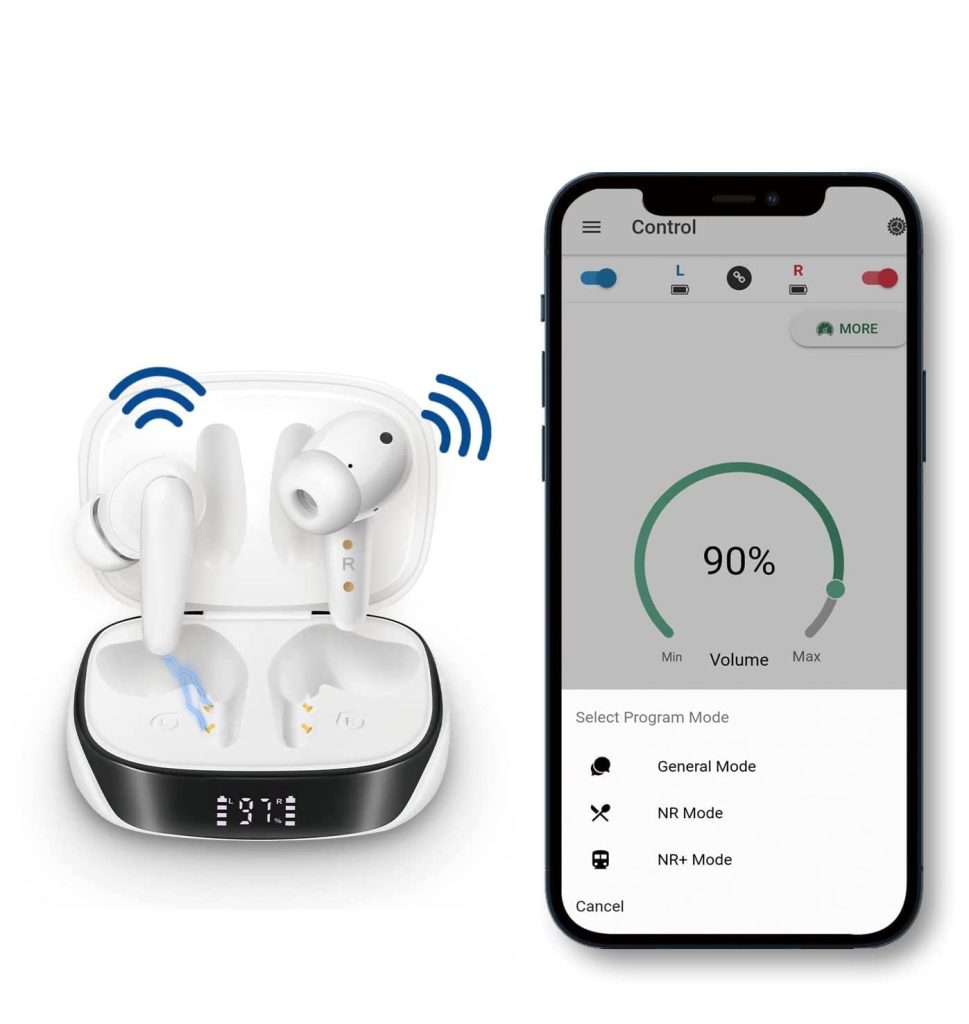[2022 New] Maihear Bluetooth Rechargeable Hearing Amplifier to Aid with APP Control for Seniors Adults, Personal Digital Hearing Assist Sound Device with Earbuds Voice Enhancer Noise Cancelling 1 Pair (White)