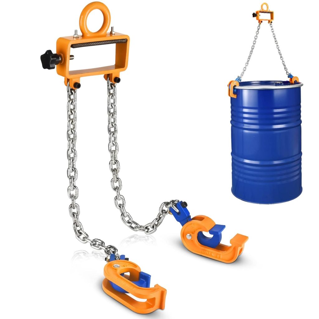 2023 Updated Chain Drum Lifter - 2200 lbs Capacity - 30/55 Gallon Drum Lift - Upgraded Carbon Steel Hook with Built-in Spring Suitable for Blue Plastic and Metal Drums