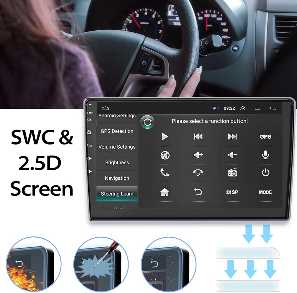 [2G+16G] Hikity 10.1 Android Car Stereo Double Din Touch Screen Car Radio GPS Navigation Bluetooth FM Radio WiFi Mirror Link for Android/iOS Phone + Dual USB Input  12 LEDs Backup Camera
