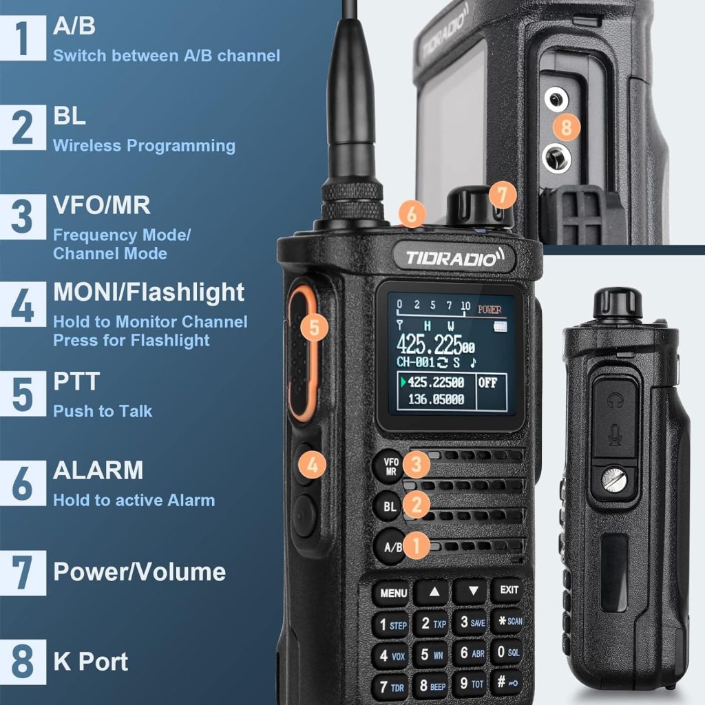 (2nd Generation) TIDRADIO 10W HighPower Ham Radio Handheld (TD-H8) with APP Wireless Programming,Long Range Two Way Radio with 2500mAh Large Battery (2pcs),TD-771 Antenna  Speaker Mic, Walkie Talkies