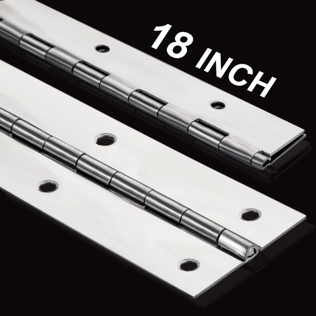 2Pack Heavy Duty Piano Hinge, 2 Open Width x 18 Continuous  Piano Hinges, 0.06” Thick Stainless Steel Piano Hinge with Holes, Polished Stainless Furniture Hinges for Cabinet Door Cases Woodworking