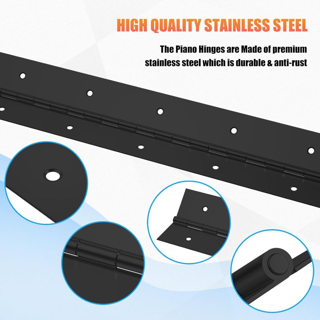 2Pcs Heavy Duty Piano Hinge, 20 Long x 2-1/2 Width Black Piano Hinges, 0.06 Thickness Stainless Steel Continuous  Piano Hinges for Wood Furniture Mailbox Tool Storage Boxes Cabinets Door Hinges