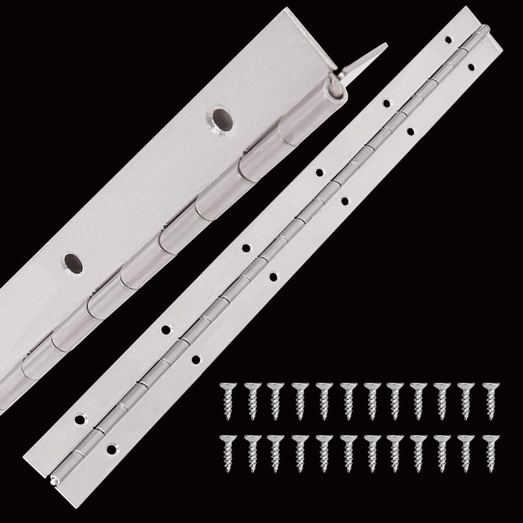 2PCS Stainless Steel Piano Hinge 12 Inch, Heavy Duty Continuous Hinge, Stainless Steel Continuous  Piano Hinges, Polished Stainless Piano Hinges for Piano Boat Cabinets Storage Box with 24 Screws