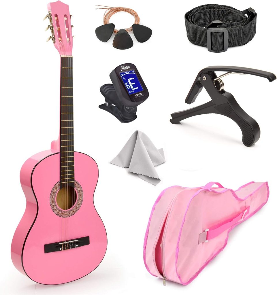 30 Wood Classical Guitar with Case and Accessories for Kids/Girls/Boys/Beginners (Pink)