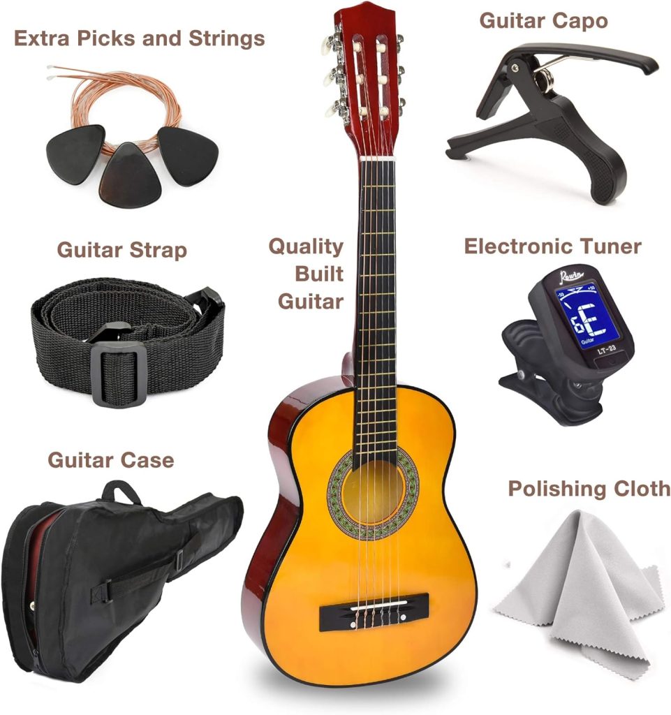 30 Wood Guitar with Case and Accessories for Kids/Girls/Boys/Beginners (Natural)