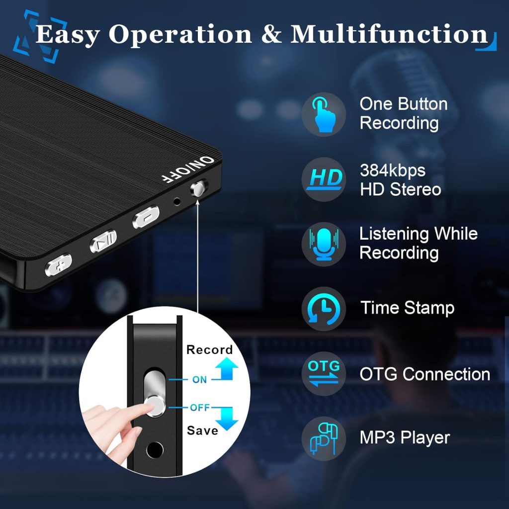 32G Voice Recorder, Hfuear Small Voice Activated Recorder with 394 Hours Recording Capacity, 24 Hours Battery Time, Portable Recording Device Digital Recorder for Lecture Meetings