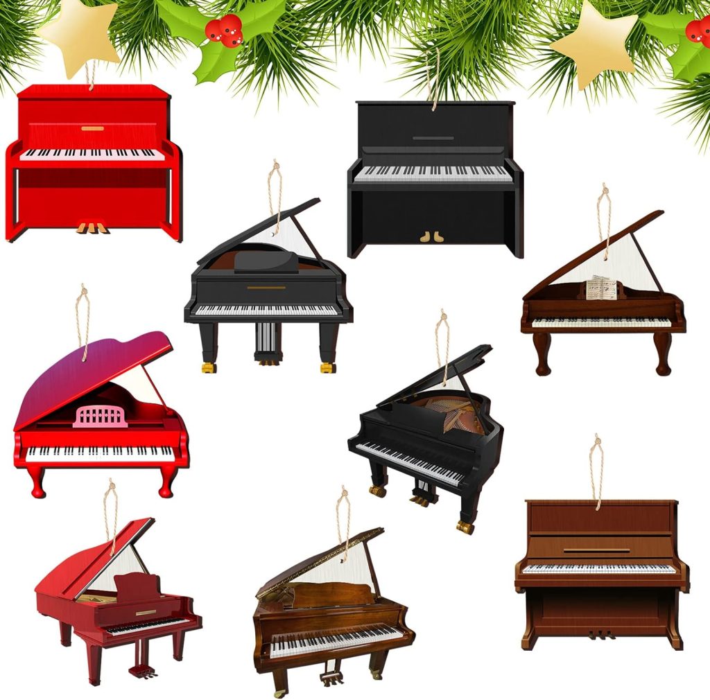 36 Pieces Christmas Ornaments Grand Piano Black Wood Piano Ornament Decoration Musical Music Instrument Ornament Brown Upright Piano Ornament Wooden Piano Model Hanging Decorations for Christmas Tree