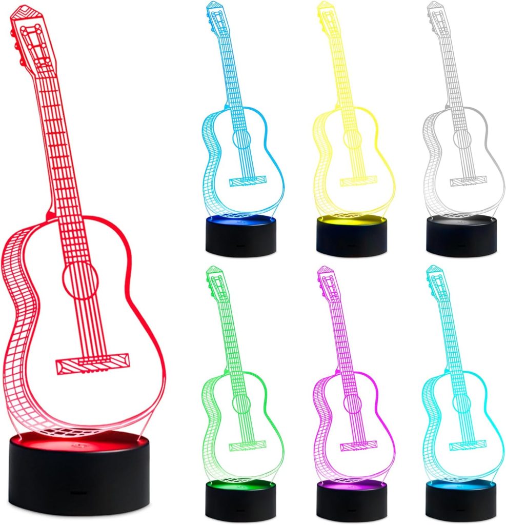 3D Illusion Night Light Lamp - Guitar Decor 3D Illusion Lamp with USB Port 7 Color Changing Lamp LED Night Light - Musical Lights Instruments Party Decoration Touch Lamp Gifts For Guitar Lovers