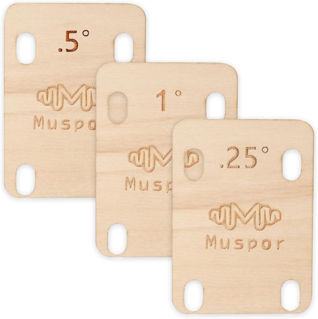 3pcs Guitar Neck Shims, Solid Maple Wood Guitar Neck Shim Protection 0.25, 0.5 and 1 Degree Guitar Neck Plate Tool for Guitar Bass Neck Repairment