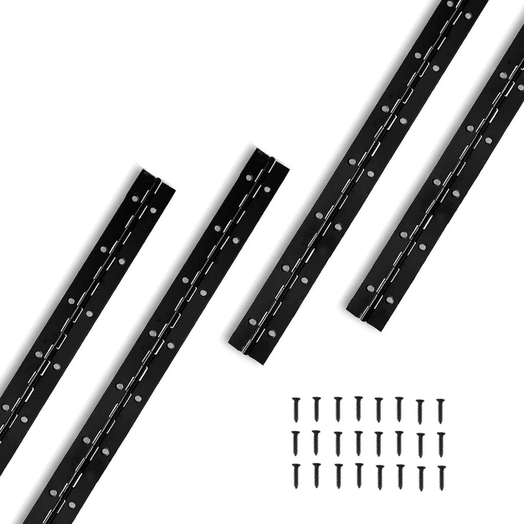 4-Pack Black Continuous  Piano Hinges,16-Inch Heavy-Duty Stainless Steel Hinges with Hole, 0.05 Thickness/1.2 Open Width Folding Butt Hinges for Cabinet Doors - Includes 64 Screws