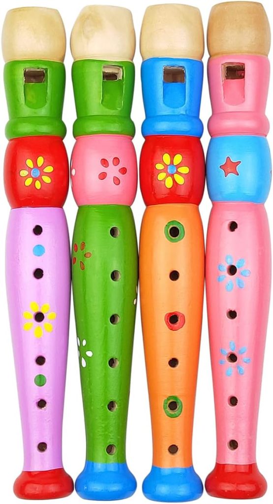 4 Pack Wooden Kids Flute Children Toy Flute Colorful Baby Flute Toddler Recorder Baby Flute Toy Children Musical Instrument Woodwind Early Education Sound Toy