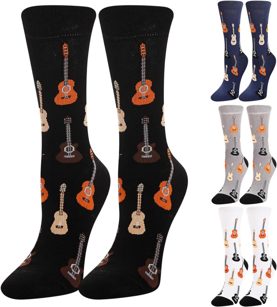4 Pairs Music Dress Socks Men Guitar Socks Novelty Crew Socks, Music Lover Valentines Day Birthday Gifts for Women Men