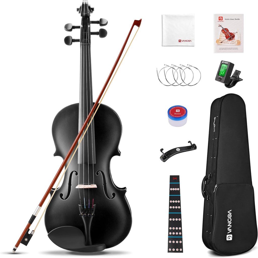 4/4 Acoustic Violin,Full Size Acoustic Violin Fiddle for Beginners Adults Violin Starter Kit with Hard Case, Rosin, Shoulder Rest, Bow, Extra Strings, Black by Vangoa