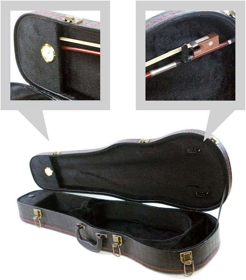 4/4 Full Size Violin Case, Plush Interior Wooden Hard Case With Hygrometer, Crocodile Pattern Leather Bulge Surface Case (Black)