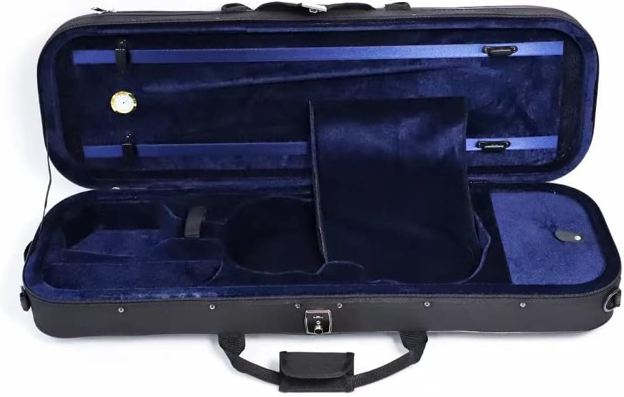 4/4 Full Size Violin Case,FINO Professional Oblong Violin Hard Case with Built-in Hygrometer,Super Lightweight Portable Carrying Bag Slip-On Cover with Backpack Straps,Black