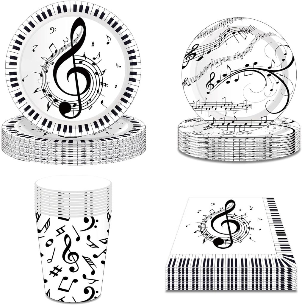 44PCS Piano Notes Tableware Party Supplies Decorations -Disposable Dinner Dessert Plate Napkin Paper Cup -Music Birthday Party Supplies Party Favors