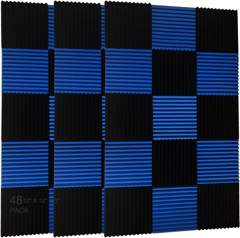 48 Pack Black blue 1 x 12 x 12 Acoustic Wedge Studio Foam Sound Absorption Wall Panels