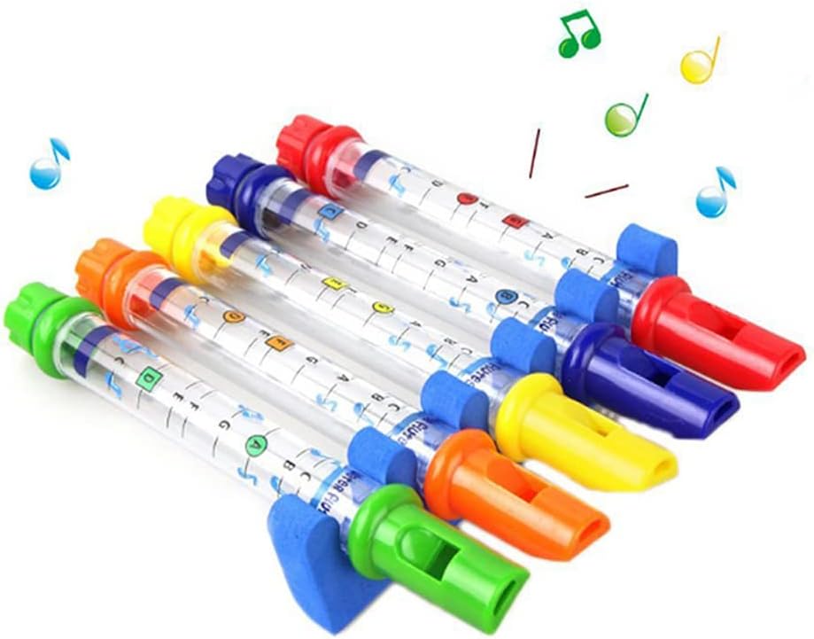5 Pcs Water Flutes Bath Toy Set (Included Music Sheets) Colorful Water Whistling Kids Fun Bath Toys Bath Tub Tunes Music Toy for Toddler Boys Girls