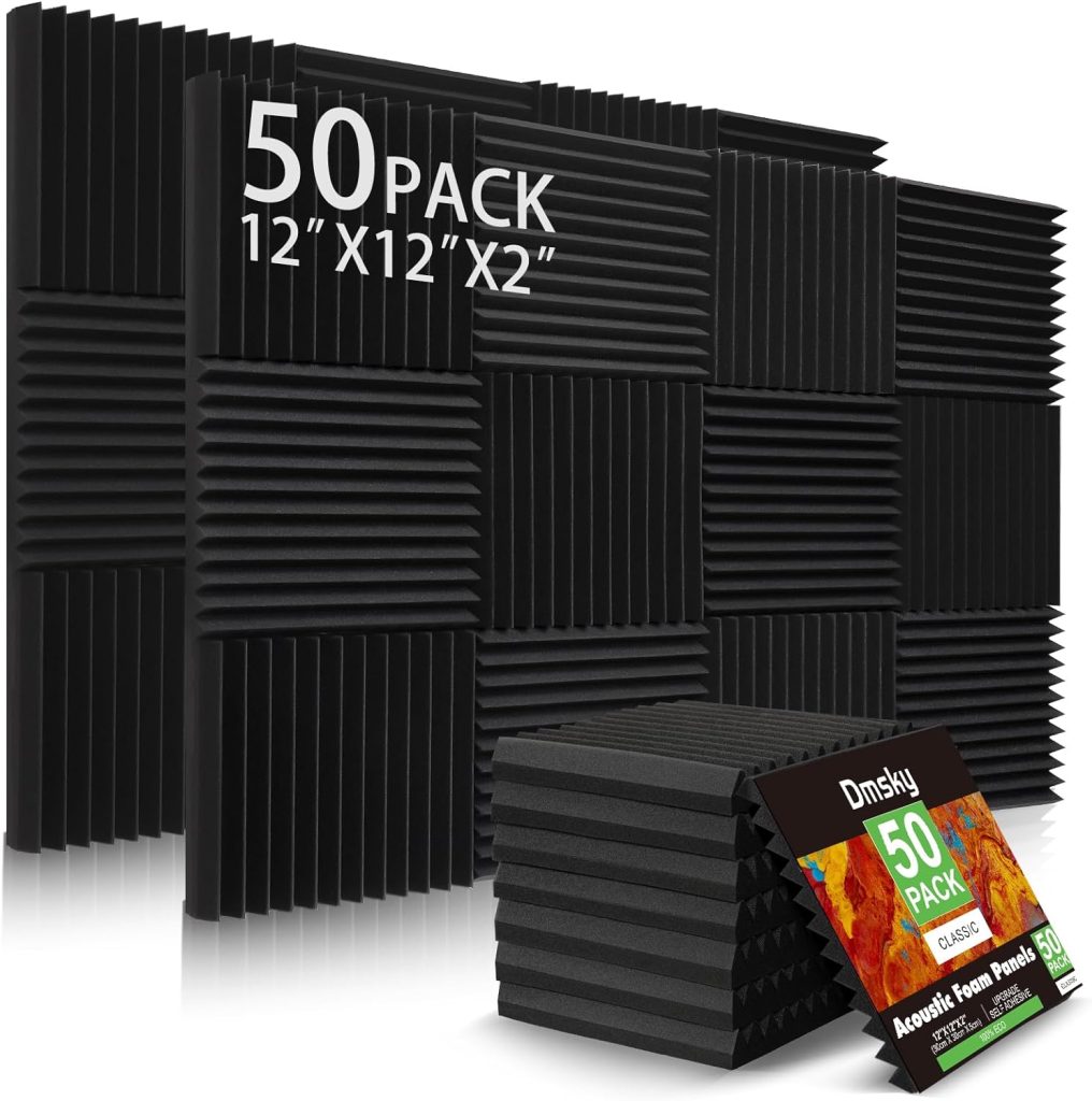 50 Pack Acoustic Foam Panels,2X 12 X 12Sound Proof Foam Panels-High Density Sound Absorbing Panels,Fire Resistant Soundproof Wedges Panels for Studio Recording  Office  Home