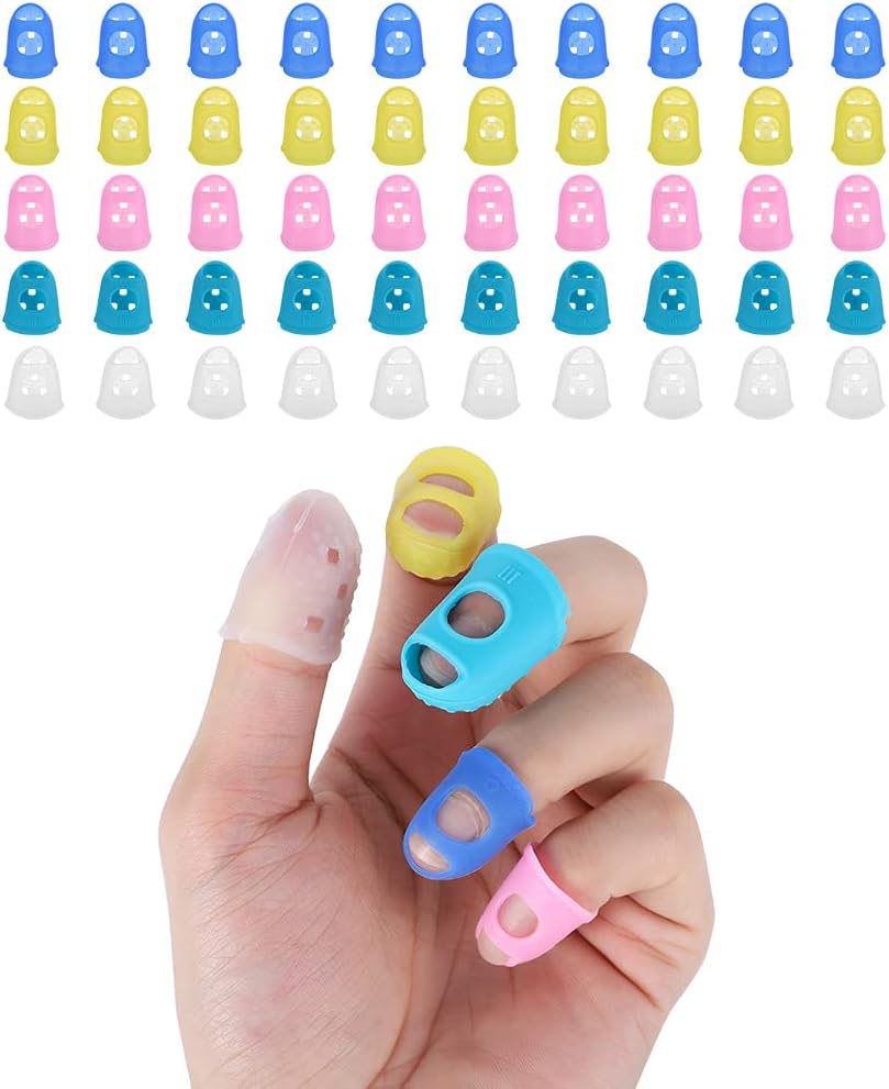 50 Pieces Guitar Finger Protectors, 5 Sizes Silicone Fingertips Guards, 5 Colors Anti Slip Fingertip Protectors for Guitar Playing Men Women Counting Sewing Paperwork Instrument Home Office Supplies