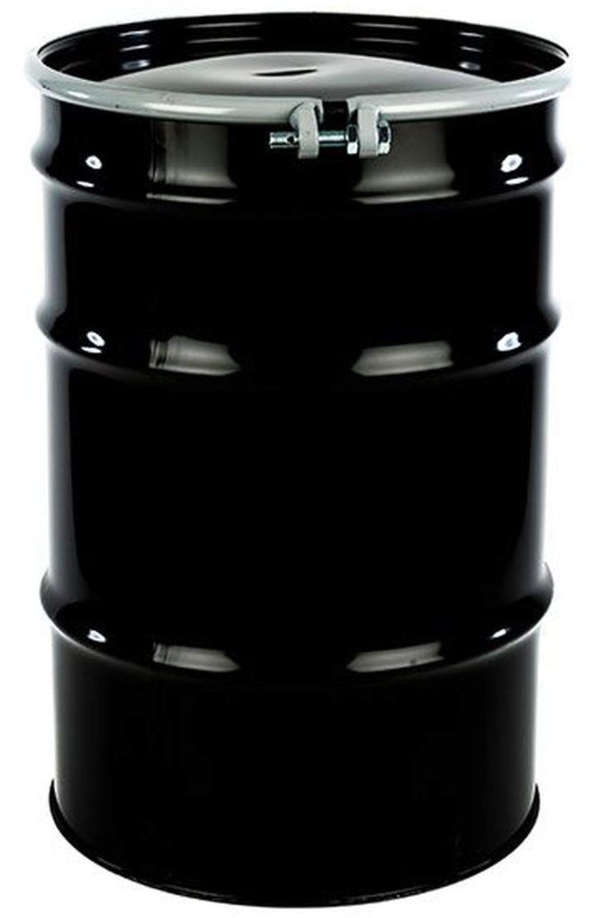 55 Gal Steel Drum Open-Head| Black | Metal Barrel | Non-Lined Interior | Bolt Ring Closure